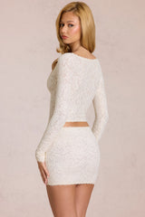 Lace Plunge Cardigan  in Pearl