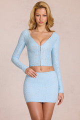 Lace Plunge Cardigan  in Powder Blue