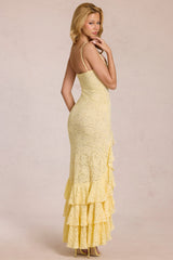 Lace Ruffle Maxi Dress in Lemon Yellow