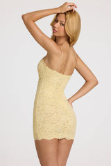 Scalloped-Lace Mini Dress in Butter Yellow