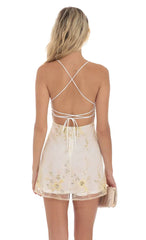 Sequin Embroidered Open Back Dress in Ivory