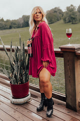 Style Code Babydoll Dress in Wine Curves