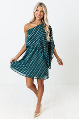 You Had Me At Cocktails Polka Dot Dress in Hunter Green