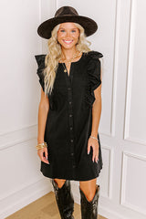 Passing Through Town Button Up Dress In Black