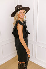 Passing Through Town Button Up Dress In Black