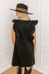 Passing Through Town Button Up Dress In Black