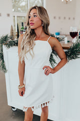Peak Party Vibes Tassel Mini Dress in White