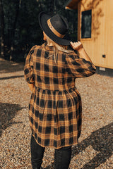 Never Pretend Plaid Dress In Camel Curves