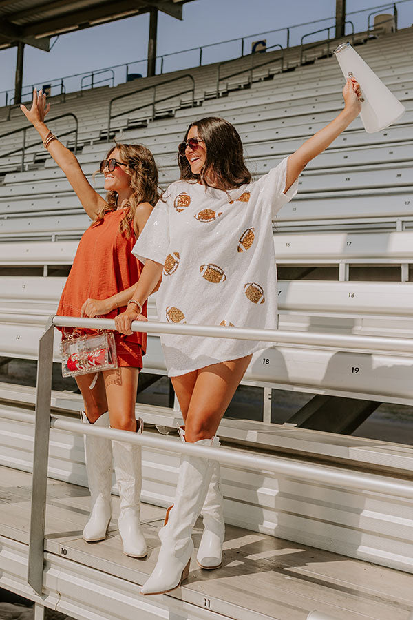 Football Season Sequin Mini Dress in White