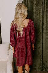 Pumpkin Spice Cutie Plaid Mini Dress in Wine