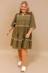 Simply Lovely Tiered Mini Dress in Olive Curves