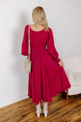 Sunset Views Button Down Midi in Wine