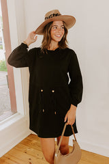 Latte Run Drawstring Mini Dress in Black