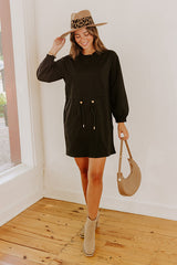 Latte Run Drawstring Mini Dress in Black