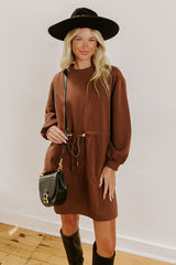 Latte Run Drawstring Mini Dress in Chocolate