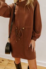 Latte Run Drawstring Mini Dress in Chocolate
