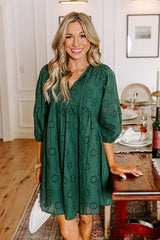 Totally Chic Eyelet Mini Dress in Hunter Green