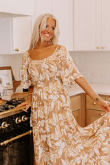 Charming Smile Floral Maxi Dress in Mocha