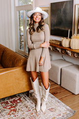 Sweet Poetry Ribbed Mini Dress in Taupe