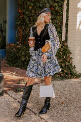Uptown Cafe Floral Mini Dress in Black