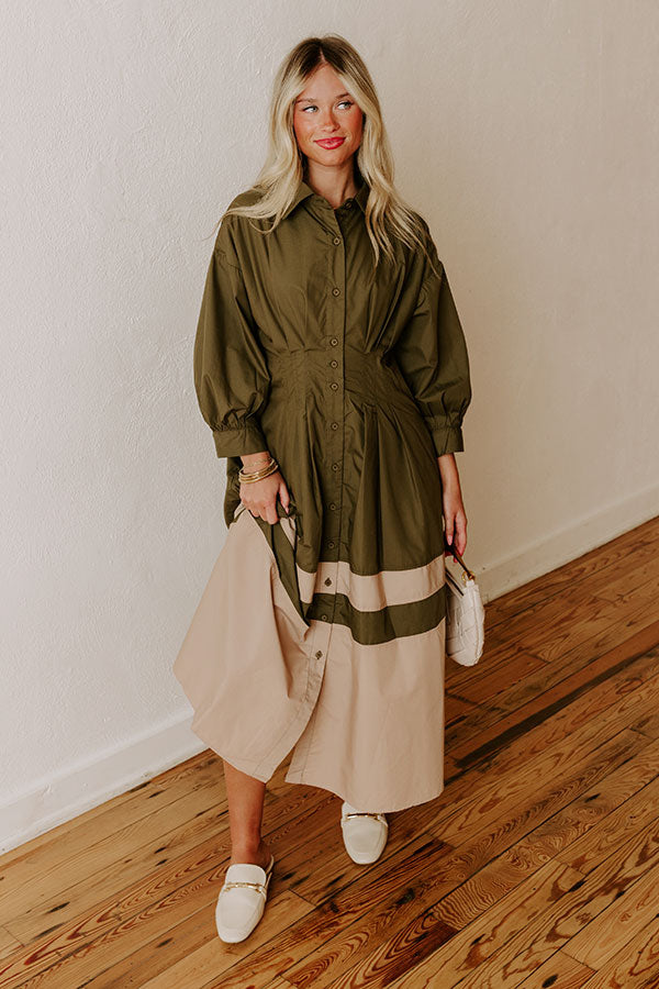 Hopeless Romantic Button Down Midi in Army Green