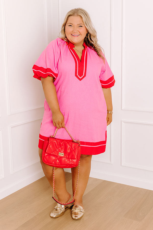 Boardwalk Babe Linen-Blend Mini Dress in Pink Curves