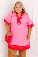 Boardwalk Babe Linen-Blend Mini Dress in Pink Curves