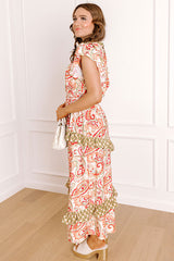 Paisley Picnic Asymmetrical Ruffle Midi Dress