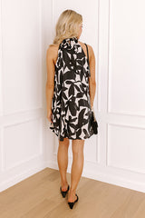 First Class Chic Satin Floral Mini Dress in Black