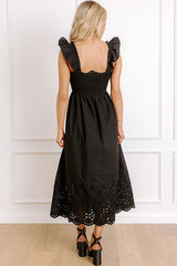 Call It Serendipity Smocked Eyelet Midi Dress in Black