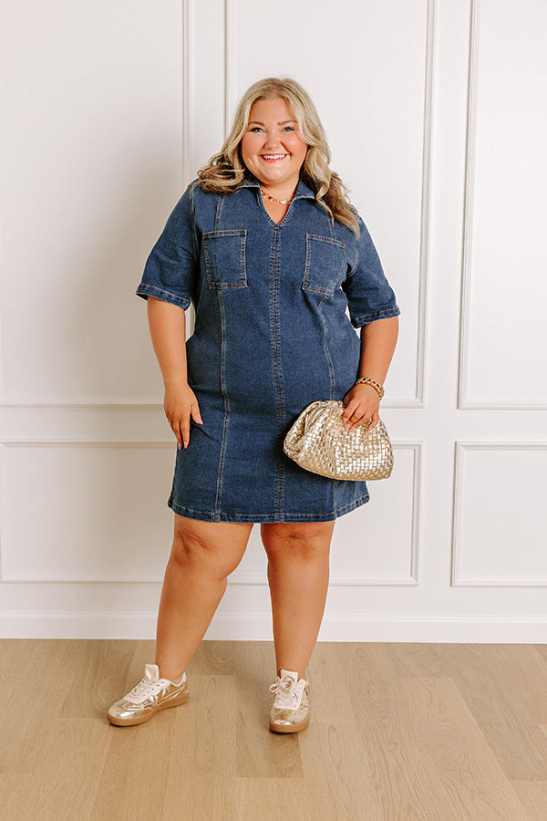 Darling Moment Denim Mini Dress Curves
