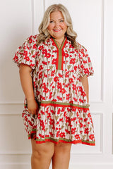 Fresh Horizon Floral Mini Dress in Rust Curves