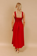 Harvest Lane Linen-Blend Midi Dress in Crimson