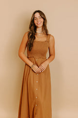 Harvest Lane Linen-Blend Midi Dress in Chocolate