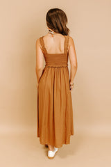 Harvest Lane Linen-Blend Midi Dress in Chocolate