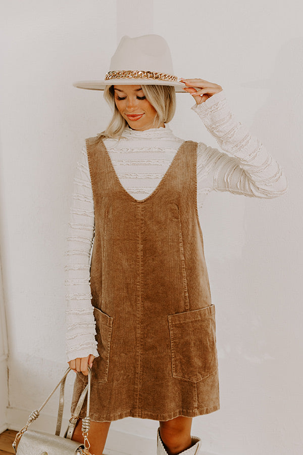 Uptown Manhattan Corduroy Mini Dress in Mocha