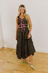 Apple Orchard Stroll Floral Midi Dress in Black