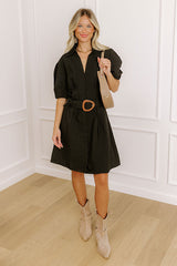 Happy Hour Chic Button Down Mini Dress in Black