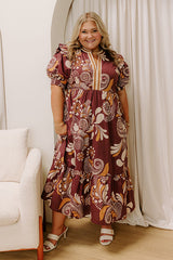 Meadow Merlot Floral Midi Dress Curves