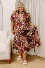 Meadow Merlot Floral Midi Dress Curves
