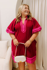 Boardwalk Babe Linen-Blend Mini Dress in Wine Curves