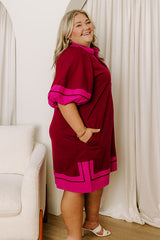 Boardwalk Babe Linen-Blend Mini Dress in Wine Curves