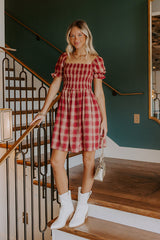 Cider Season Smocked Mini Dress in Wine