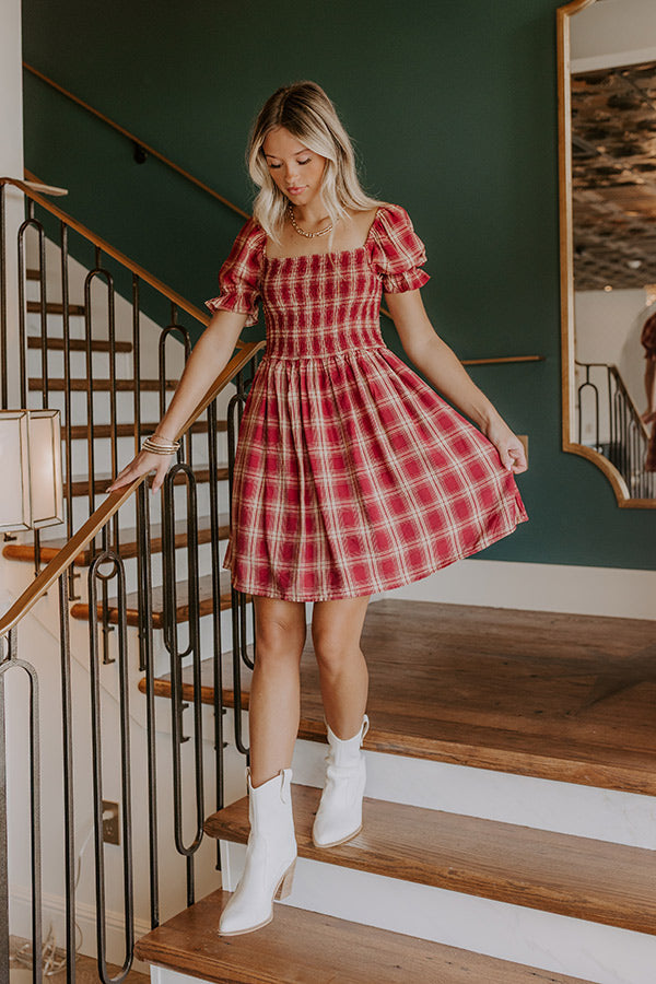 Cider Season Smocked Mini Dress in Wine
