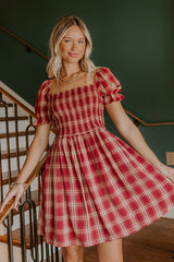Cider Season Smocked Mini Dress in Wine