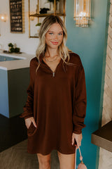 Urban Chic Scuba Quarter Zip Mini Dress in Chocolate