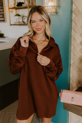Urban Chic Scuba Quarter Zip Mini Dress in Chocolate