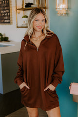 Urban Chic Scuba Quarter Zip Mini Dress in Chocolate