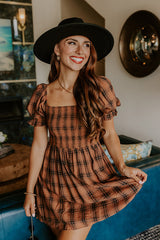 Cider Season Smocked Mini Dress in Cinnamon