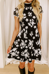 Chic Noir Floral Jacquard Mini Dress